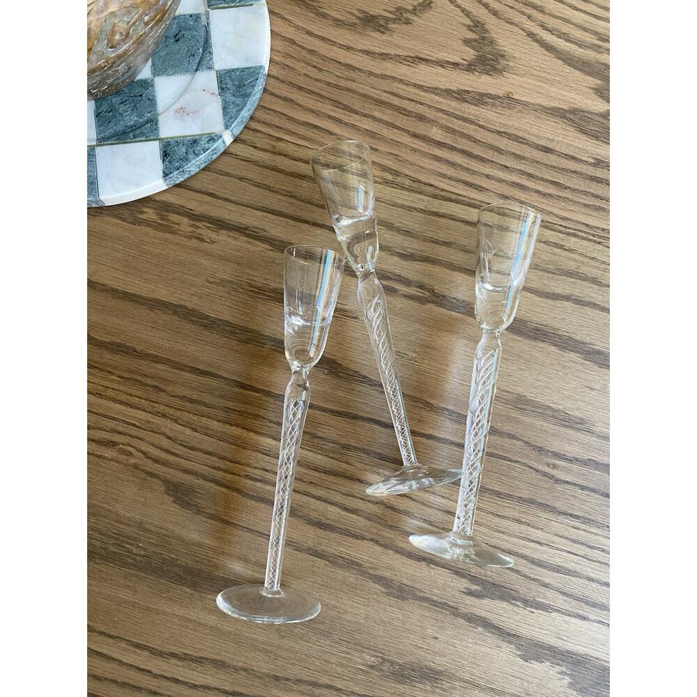 Vintage 1960s Hand Blown Glass Air Twist Cordial Liqueur Shot Glasses Set Of 3